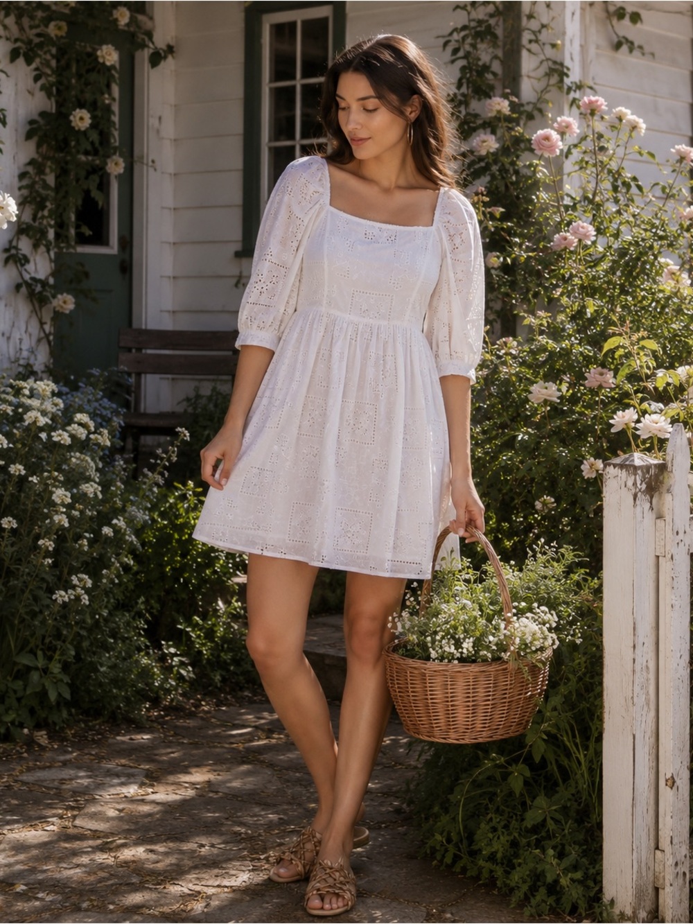 Johnny Was Jade Ella Mini Dress Cotton Silk White XS